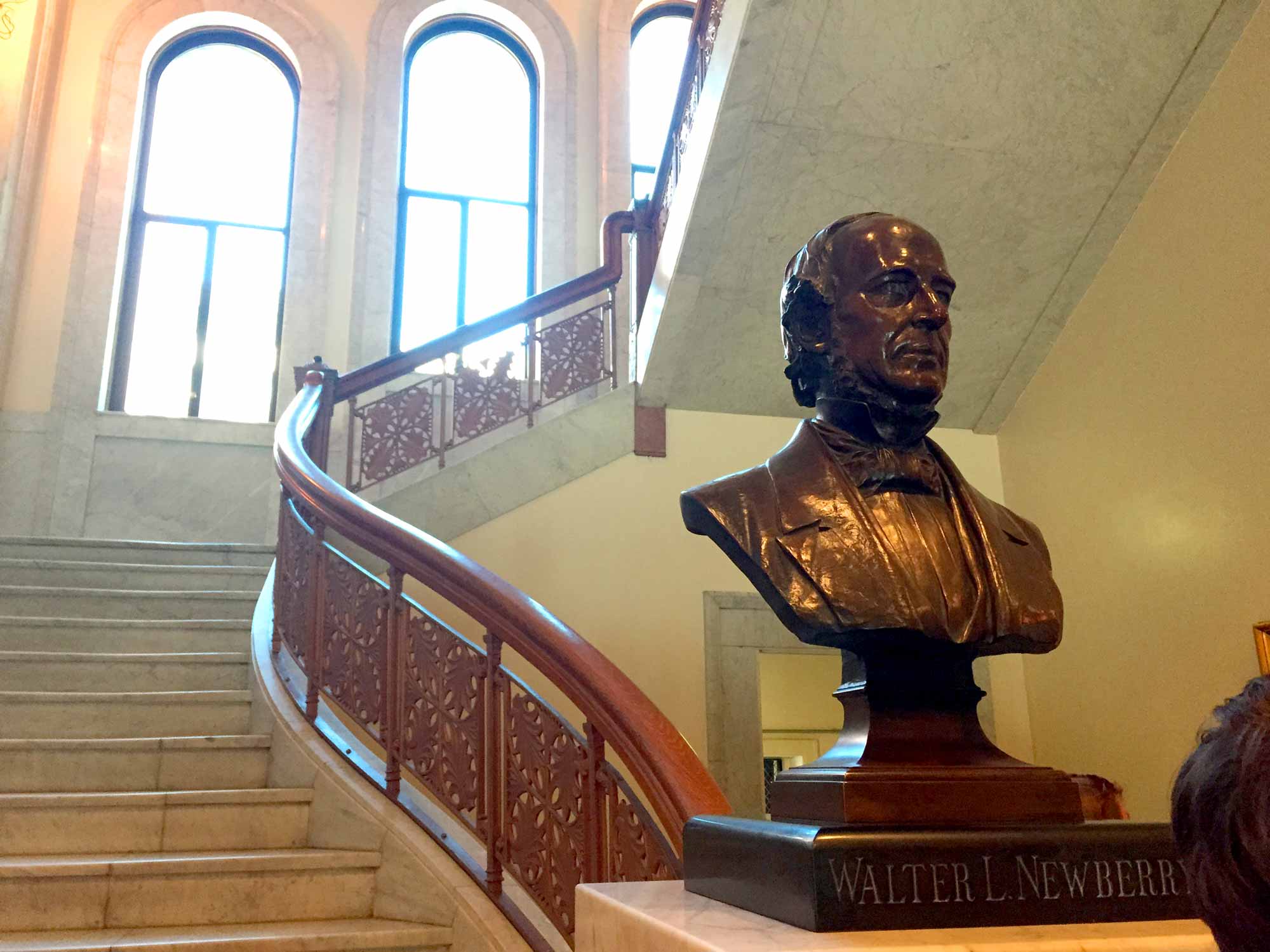 A photo of the Walter Loomis Newberry bust.